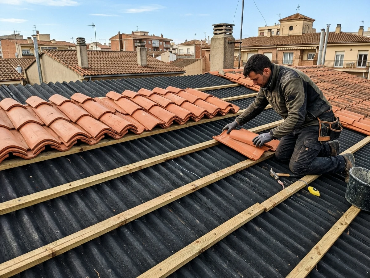 Instalación de sistema Onduline Bajo Teja y Panel Sándwich imitación teja en Sabadell